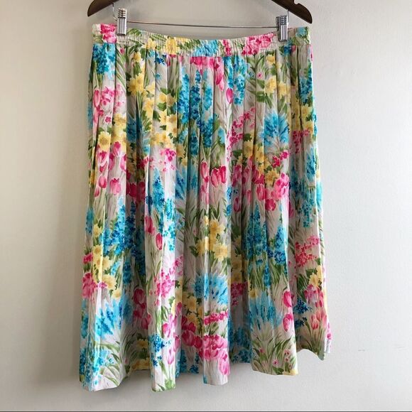 Alfred Dunner Vintage Preppy Pleated Floral High Waist Mini Skirt Cream - Picture 1 of 11